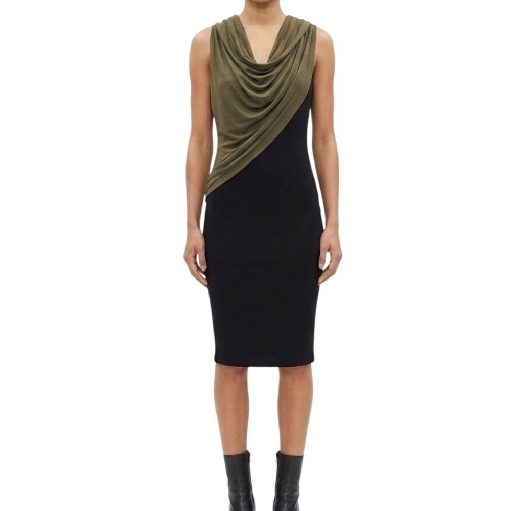 Rachel Rachel Roy Dress Women M Green Black Draped Cowl Neck Sleeveless
